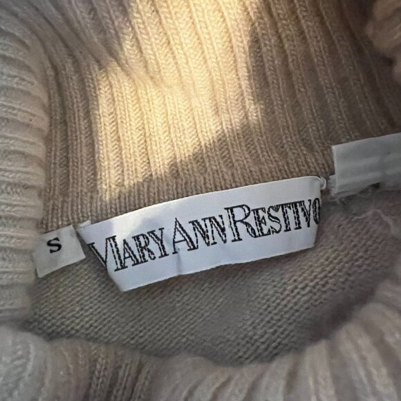 Mary‎ Ann Restivo Womens  Turtleneck Sweater 100% Cashmere S Beige Ribbed - Picture 3 of 9